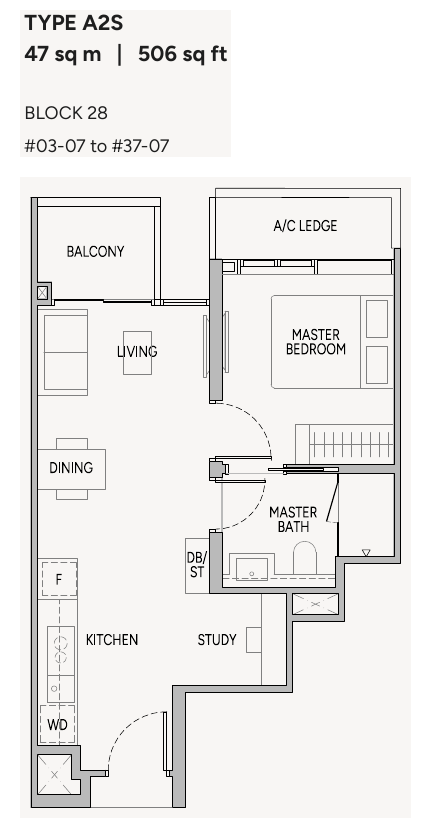 1-Bedroom + Study, Type A2S