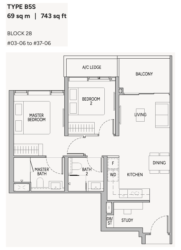 2-Bedroom + Study, Type B5S